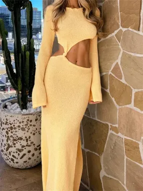 2024 Sexy Cocktail Party Crew Neck Backless Long Dress Cut Out Dresses