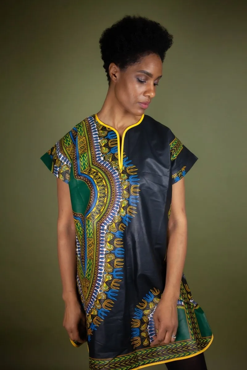 African Shift Dress In Black Dashiki