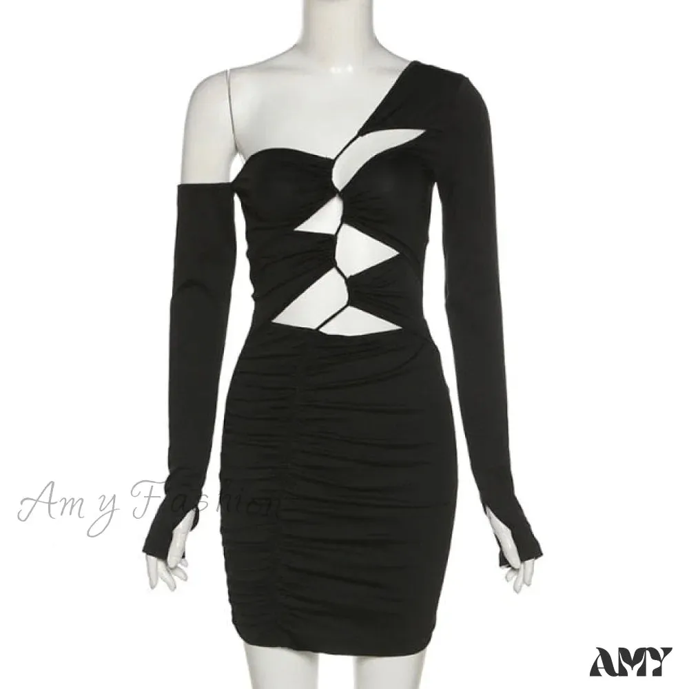 Amy Fashion - Long Sleeve Black Bodycon Party Dresses