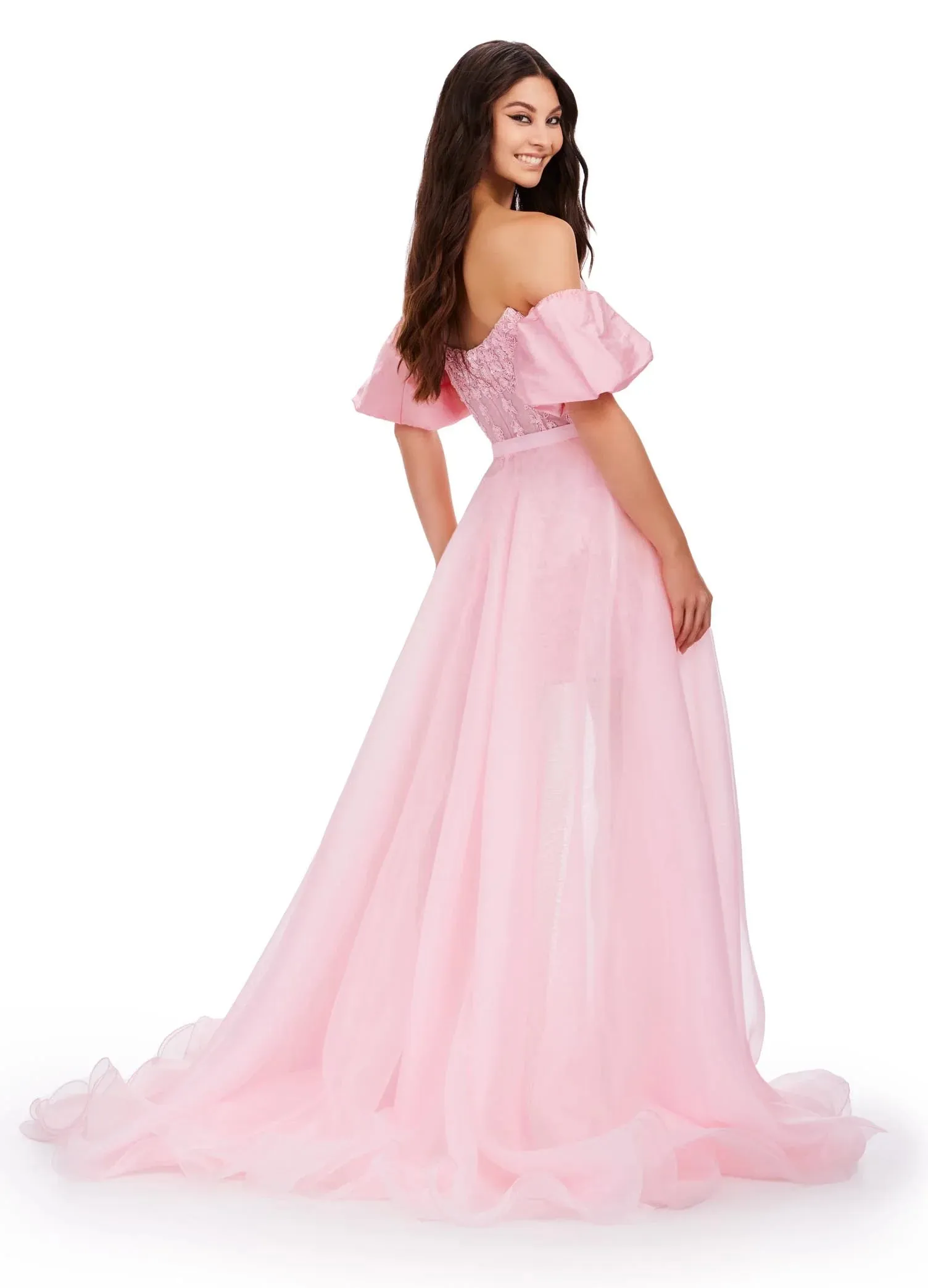 Ashley Lauren 1740 Size 2,6,12 Periwinkle Long Organza Pageant Overskirt Wire Hem Layered Train Detachable