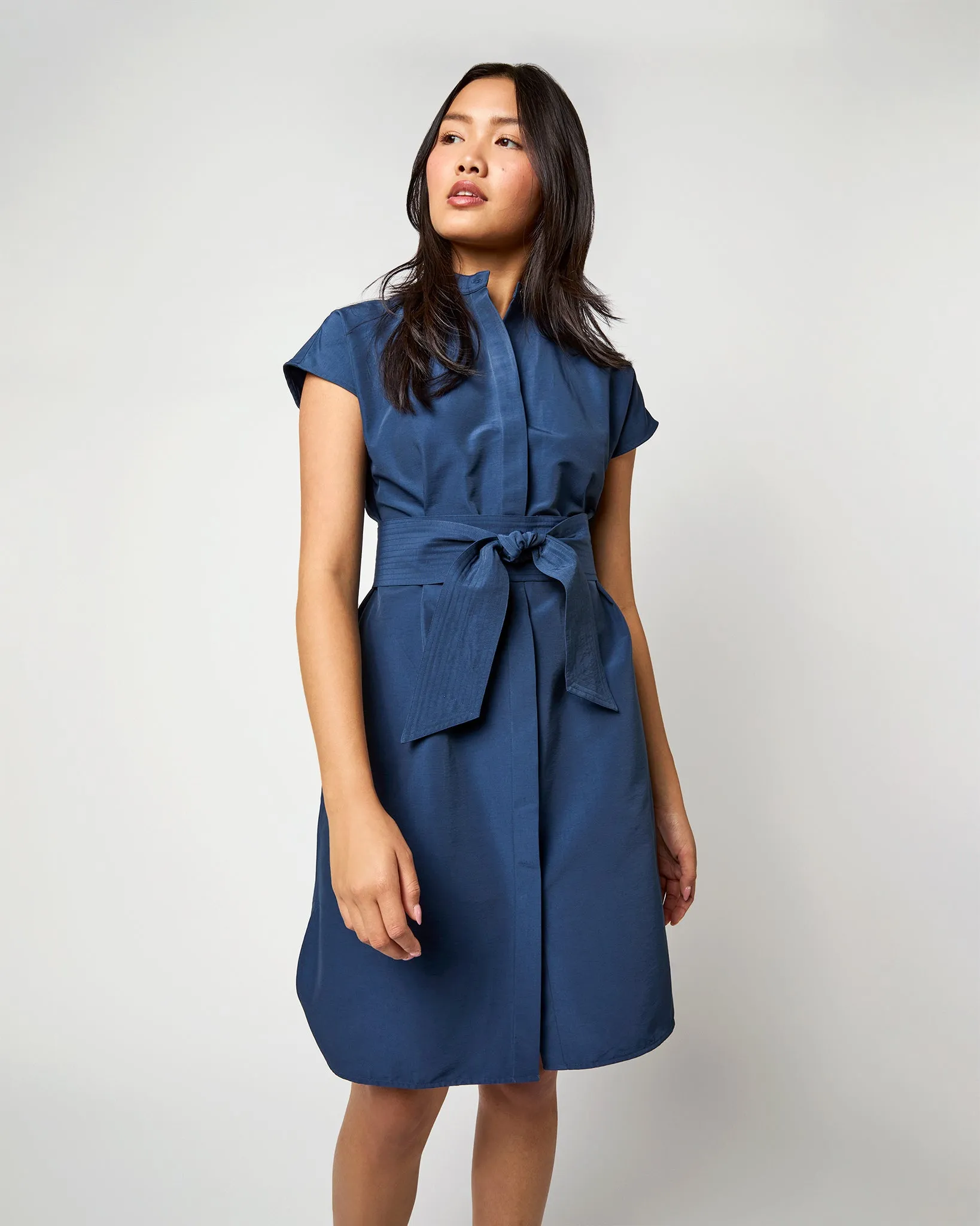 Atelier Shirtdress in Marine Cotton/Nylon Faille