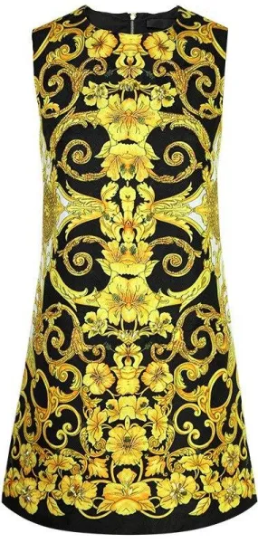 Baroque Printed Embellished Mini Shift Dress