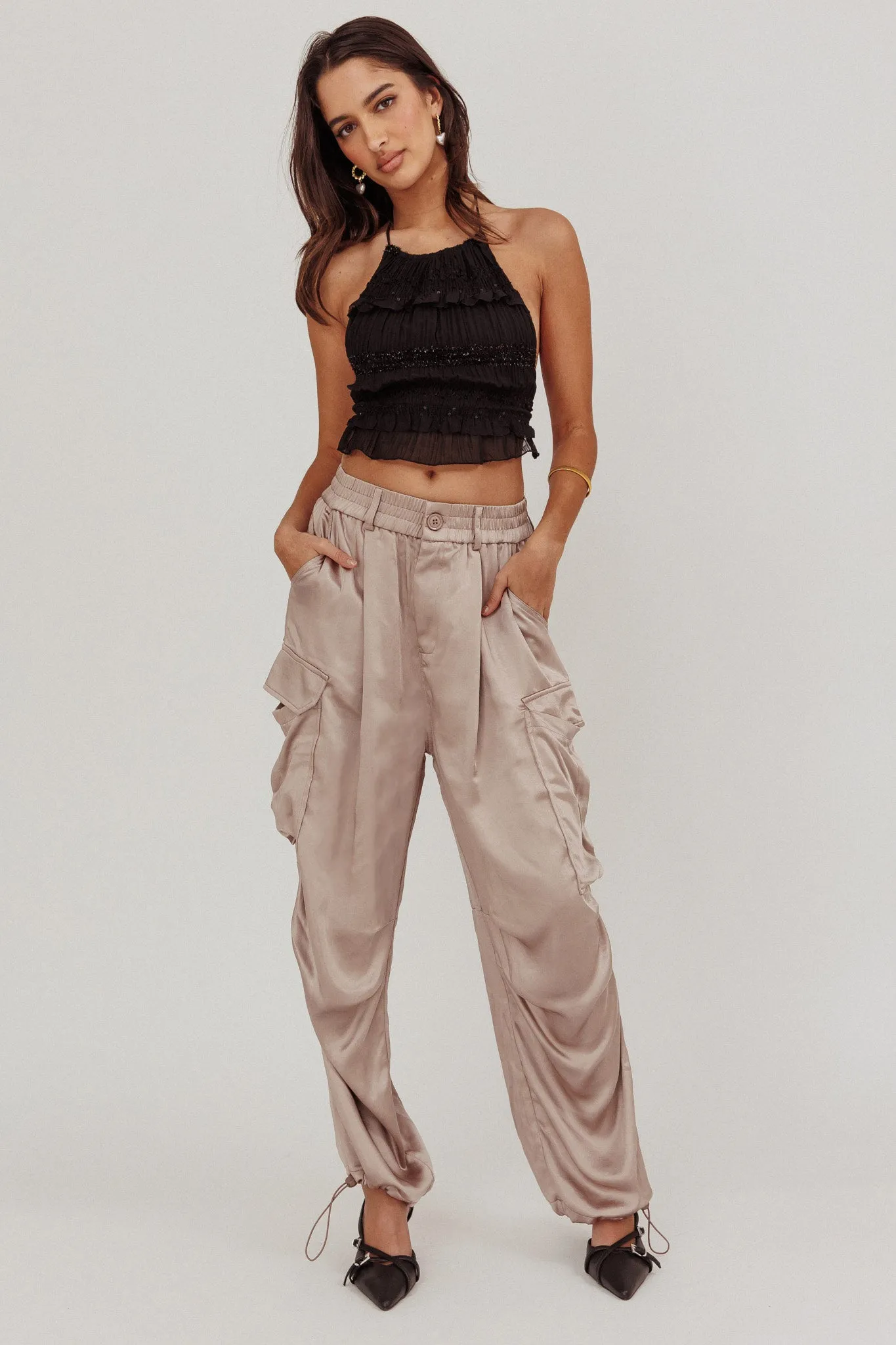 Betty Satin Cargo Pant Mink