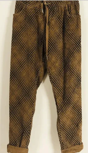 Black and Brown Cordoroy Jogger Pants in Grid Pattern By Venti6 6175-GRID-W22