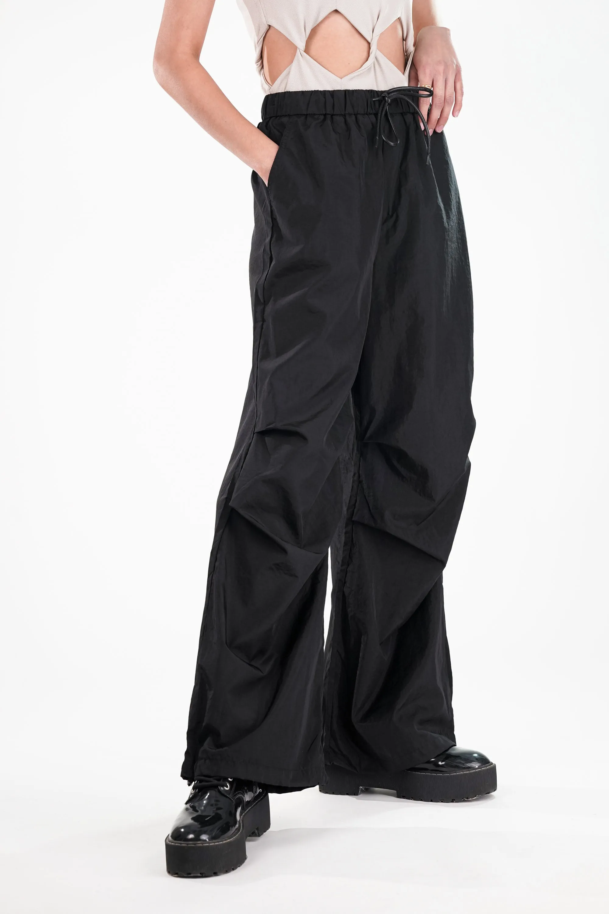 Black Cargo Pants With Detachable Skirt