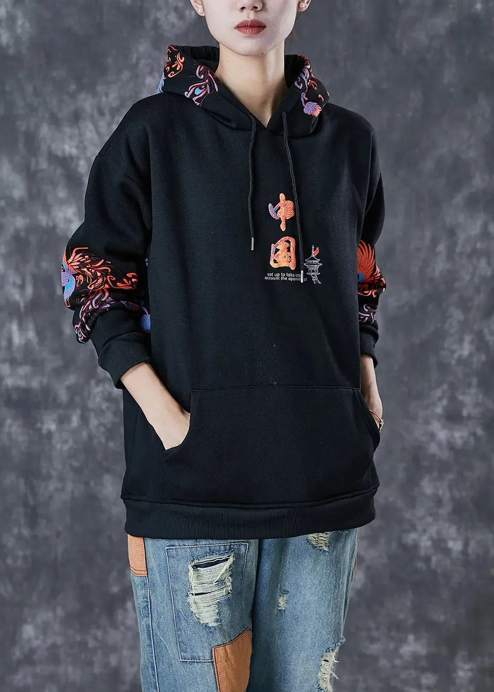 Black Warm Fleece Loose Sweatshirts