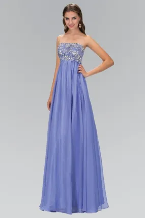 Blue Empire Strapless Chiffon Long Dress