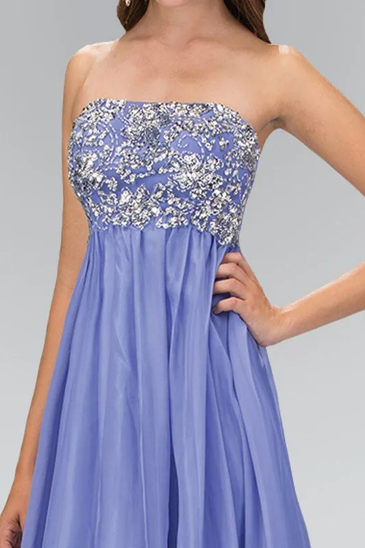 Blue Empire Strapless Chiffon Long Dress