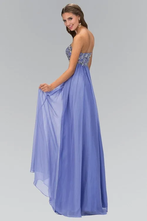 Blue Empire Strapless Chiffon Long Dress