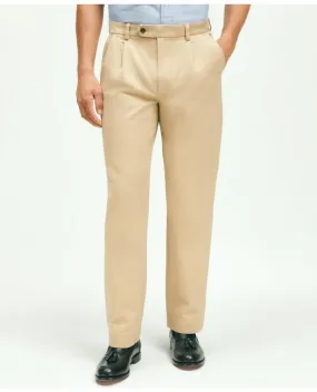 Brooks Brothers Men's Pleat-Front Cotton Vintage Chino Pants Beige