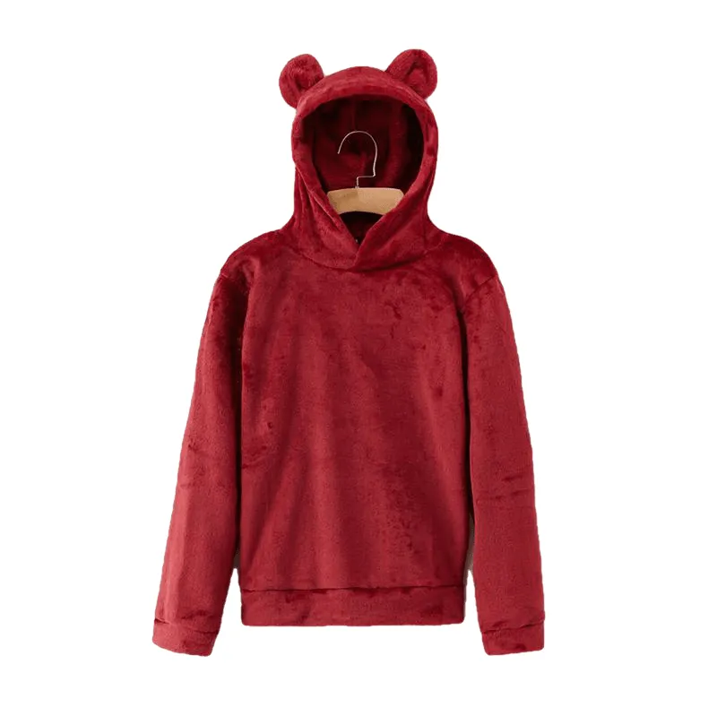 Casual Campus Pullovers Flannel Hoodies Sweatshirts Lovely With Bears Ears Solid Warm Autumn Winter Coat For Women'S