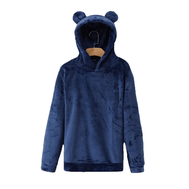 Casual Campus Pullovers Flannel Hoodies Sweatshirts Lovely With Bears Ears Solid Warm Autumn Winter Coat For Women'S