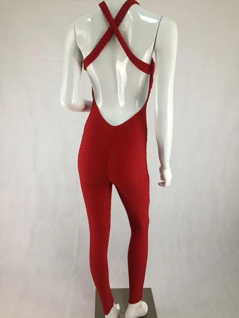 Casual Sexy Women's Backless Textured Fitness Bodysuit