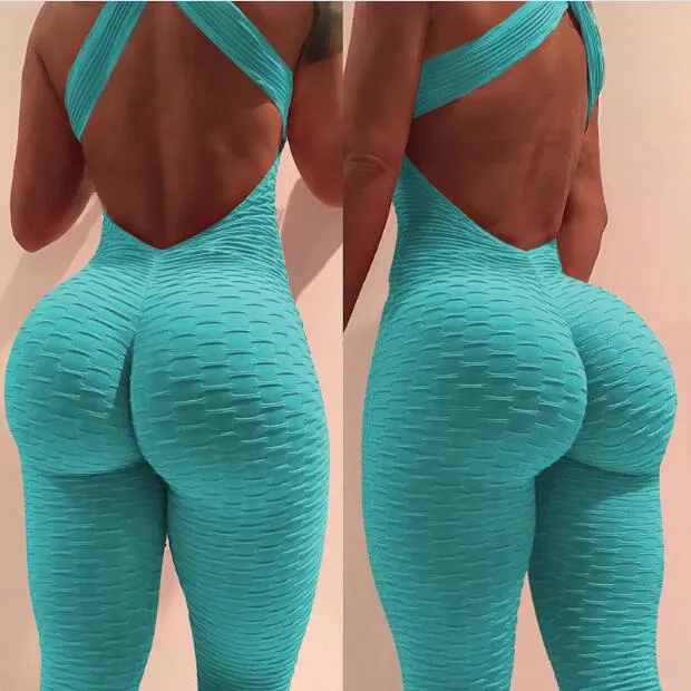 Casual Sexy Women's Backless Textured Fitness Bodysuit