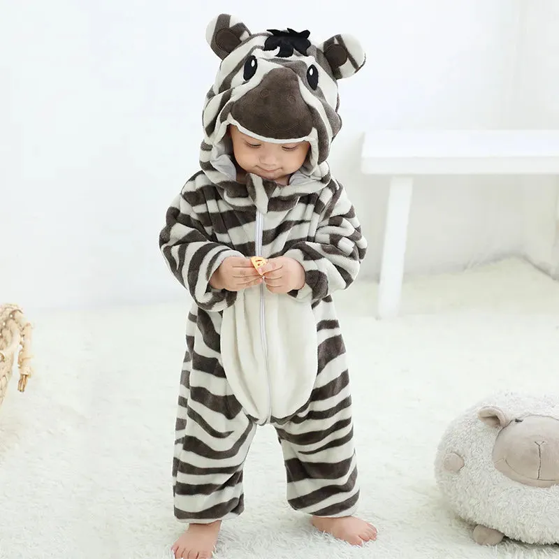 CozyCub Animal Romper: Flannel Hooded Jumpsuits