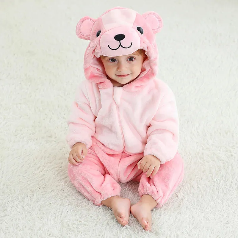 CozyCub Animal Romper: Flannel Hooded Jumpsuits