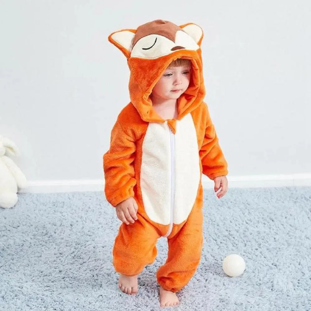 CozyCub Animal Romper: Flannel Hooded Jumpsuits