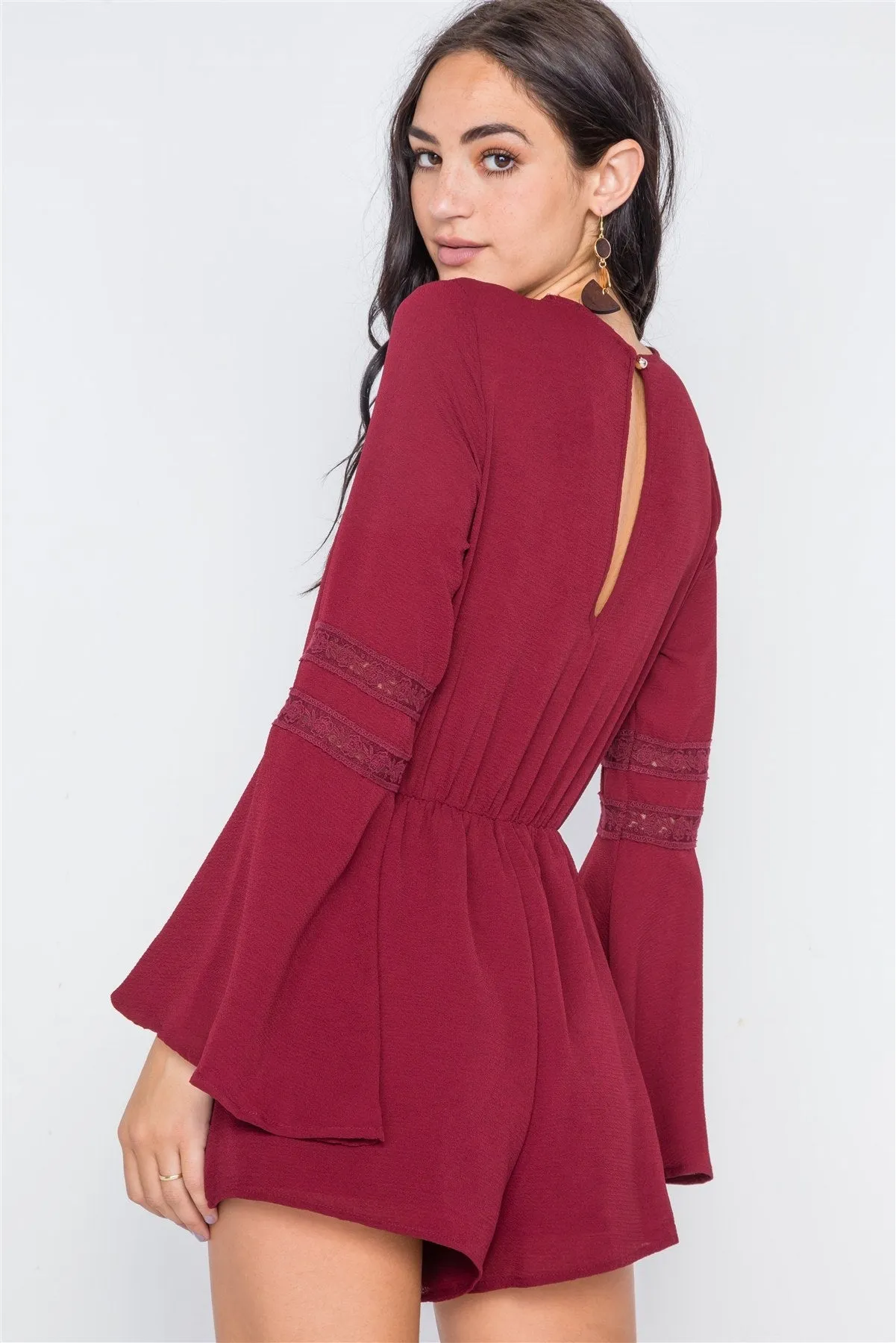 Crochet Bell Sleeve Lace-up Romper