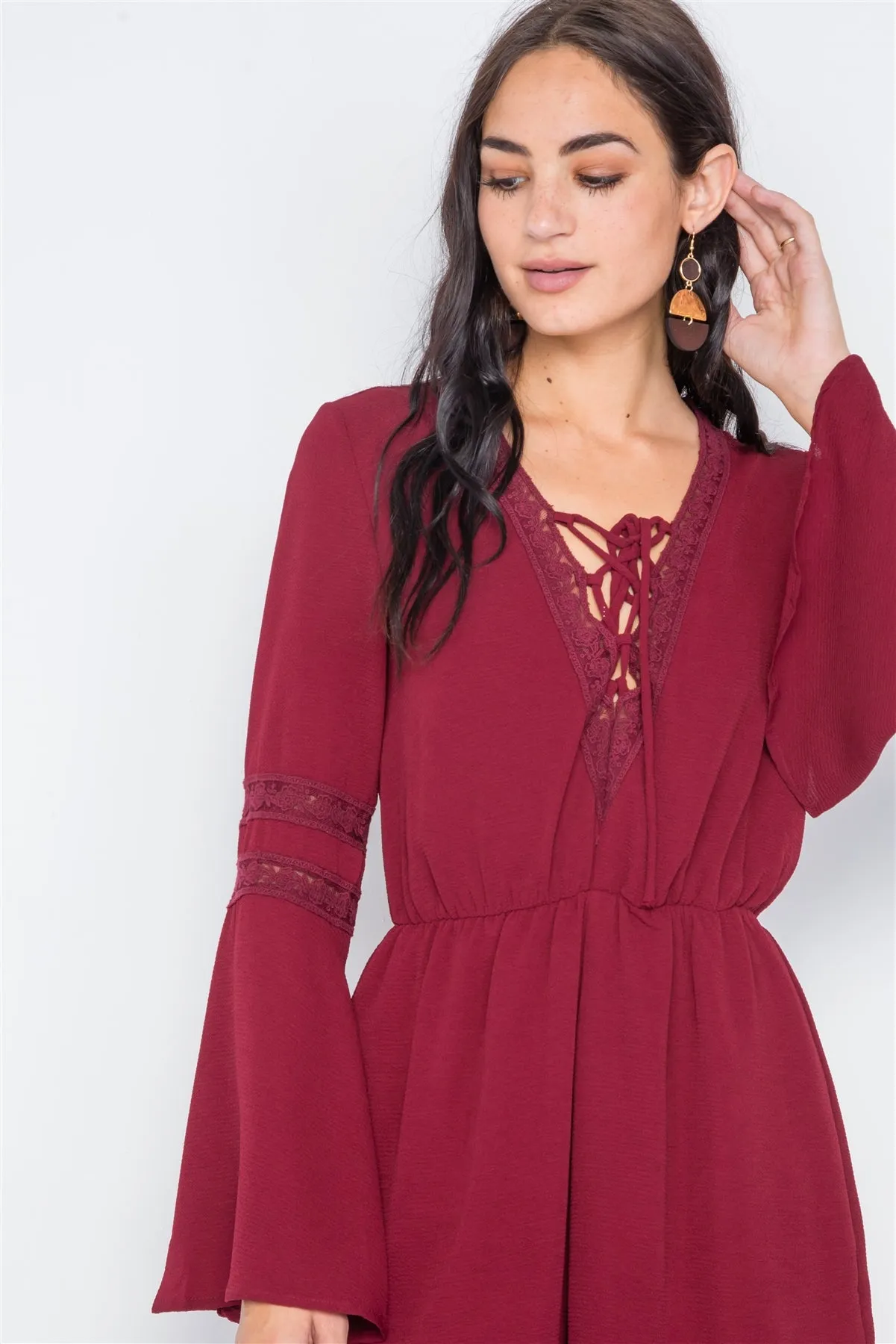 Crochet Bell Sleeve Lace-up Romper