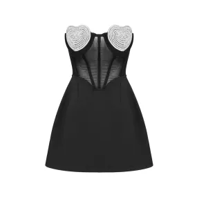 Crystal Heart Bralette Corset Mini Dress