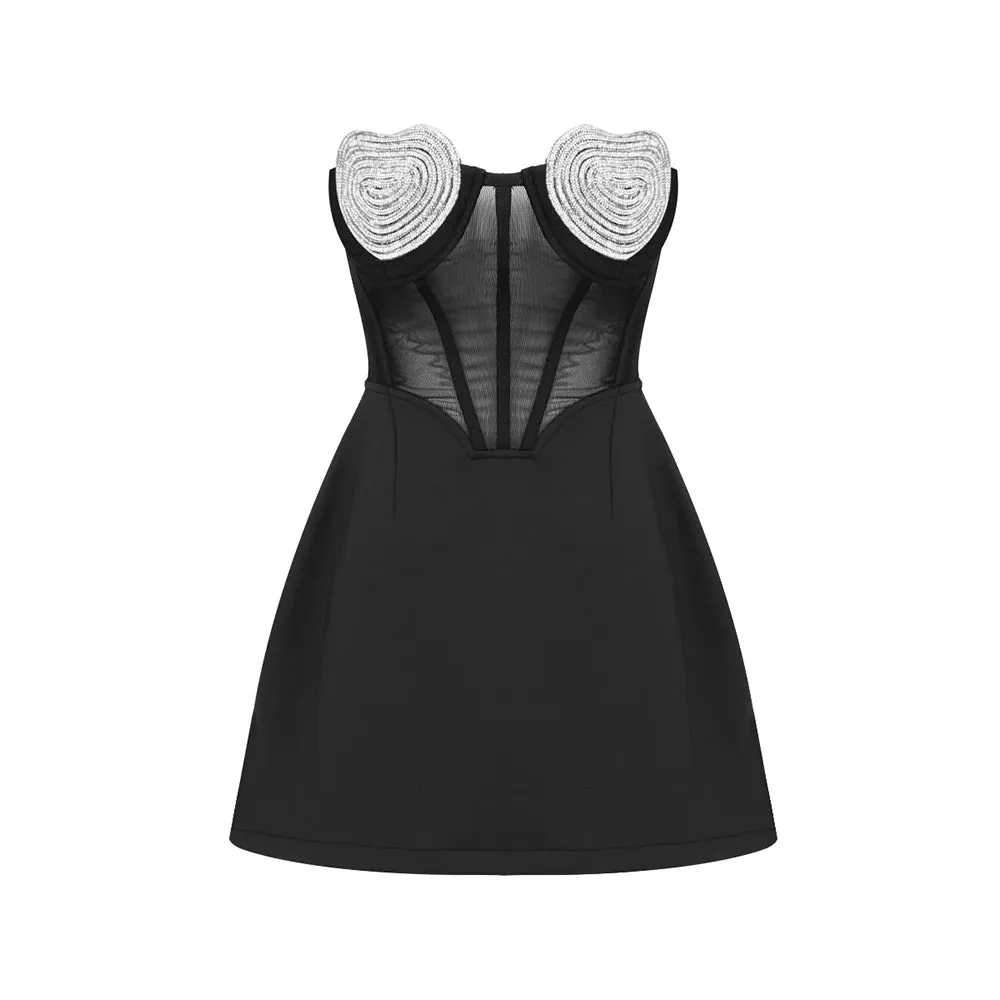 Crystal Heart Bralette Corset Mini Dress