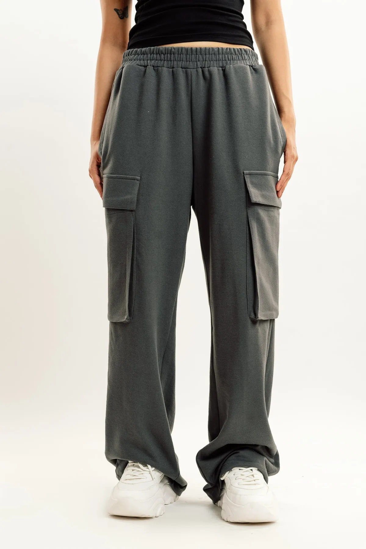 Dark Grey Knit Cargo Pants