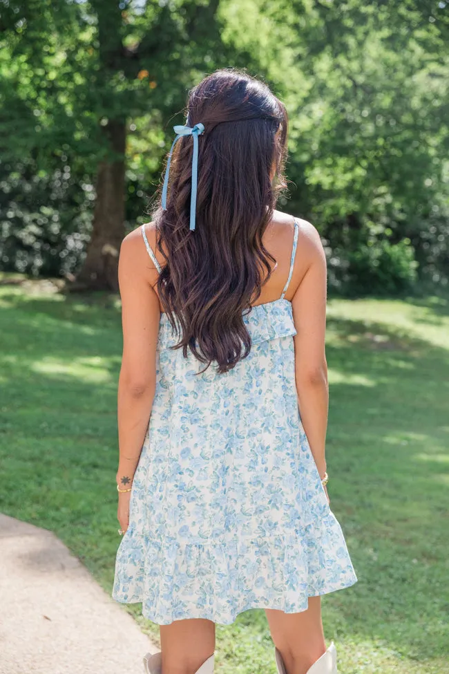 Dear Diary Blue and Ivory Vintage Floral Shift Dress