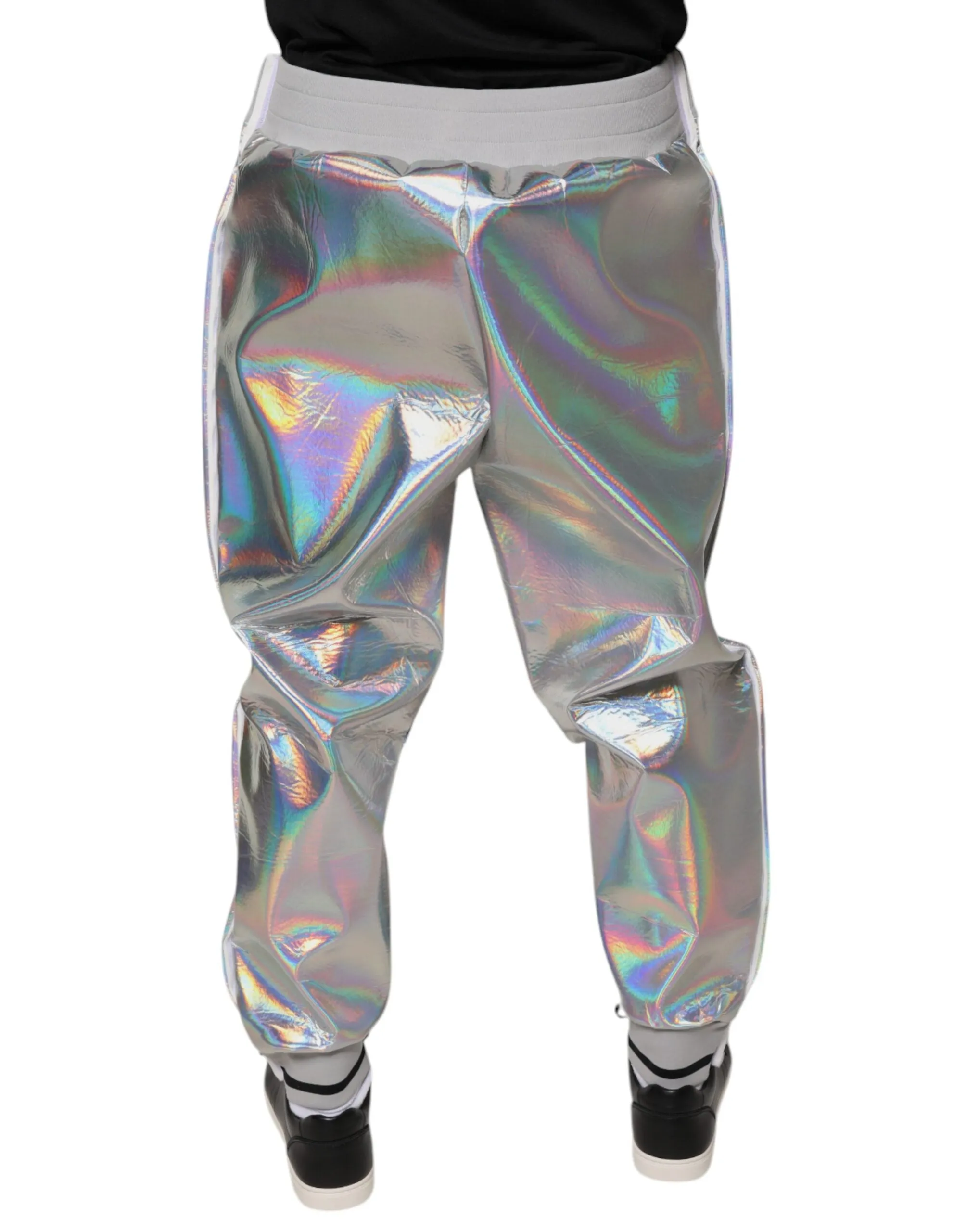 Dolce & Gabbana Silver Iridescent Men Jogger Sweatpants Pants