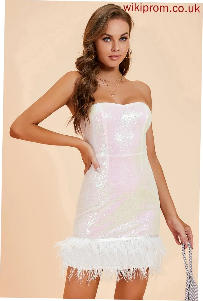 Dresses Sequined Sexy Feather Evie Club Dresses Sweetheart Sleeveless Bodycon Mini