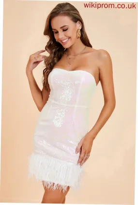 Dresses Sequined Sexy Feather Evie Club Dresses Sweetheart Sleeveless Bodycon Mini