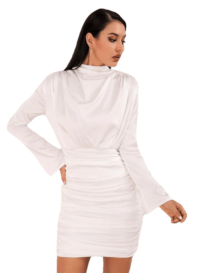 Elegant Stylish Ladies' High Neck Long-sleeved Elastic Rayon Party Dress