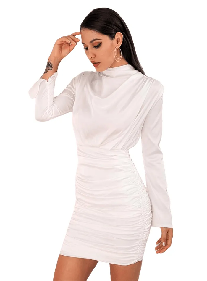 Elegant Stylish Ladies' High Neck Long-sleeved Elastic Rayon Party Dress