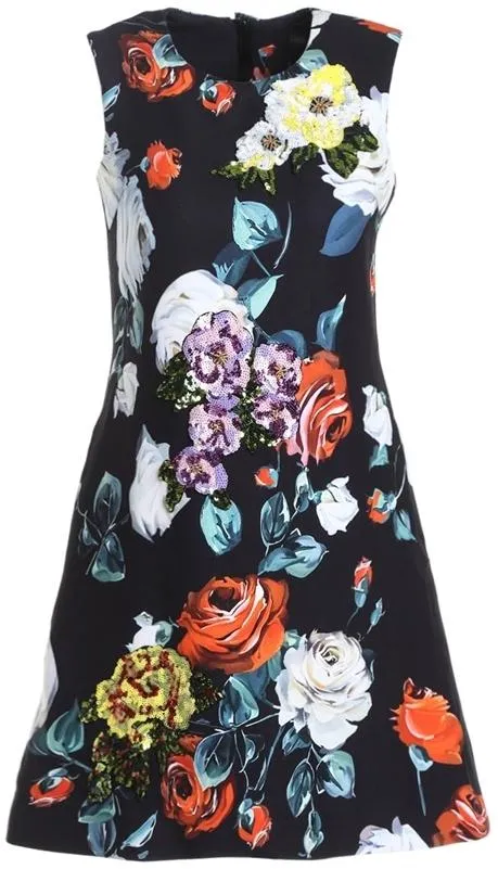 Embellished Roses Mini Shift Dress