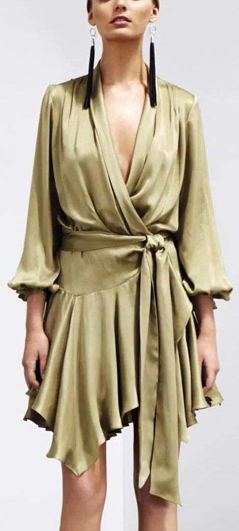 Empire Silk Robe Dress in Green, Pink or Black