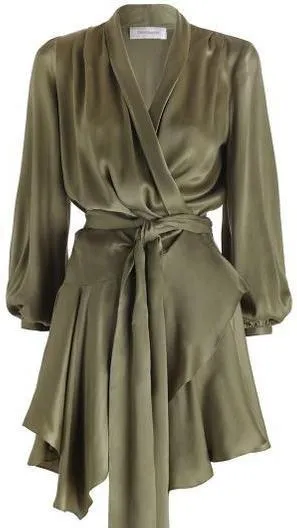 Empire Silk Robe Dress in Green, Pink or Black