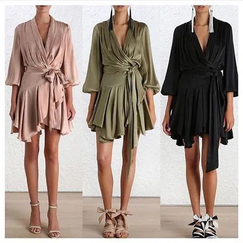 Empire Silk Robe Dress in Green, Pink or Black