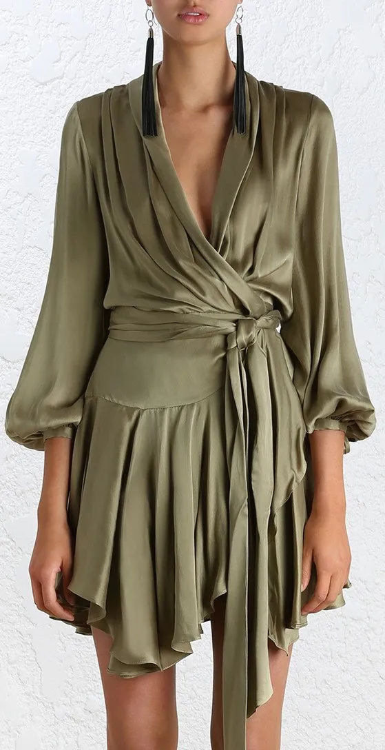 Empire Silk Robe Dress in Green, Pink or Black