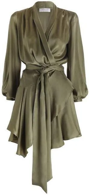 Empire Silk Robe Dress in Green, Pink or Black