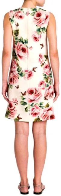 *Extended Sizes* Butterfly-Embroidered Rose Print Shift Dress