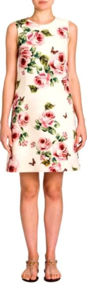 *Extended Sizes* Butterfly-Embroidered Rose Print Shift Dress