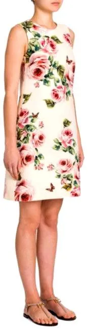 *Extended Sizes* Butterfly-Embroidered Rose Print Shift Dress