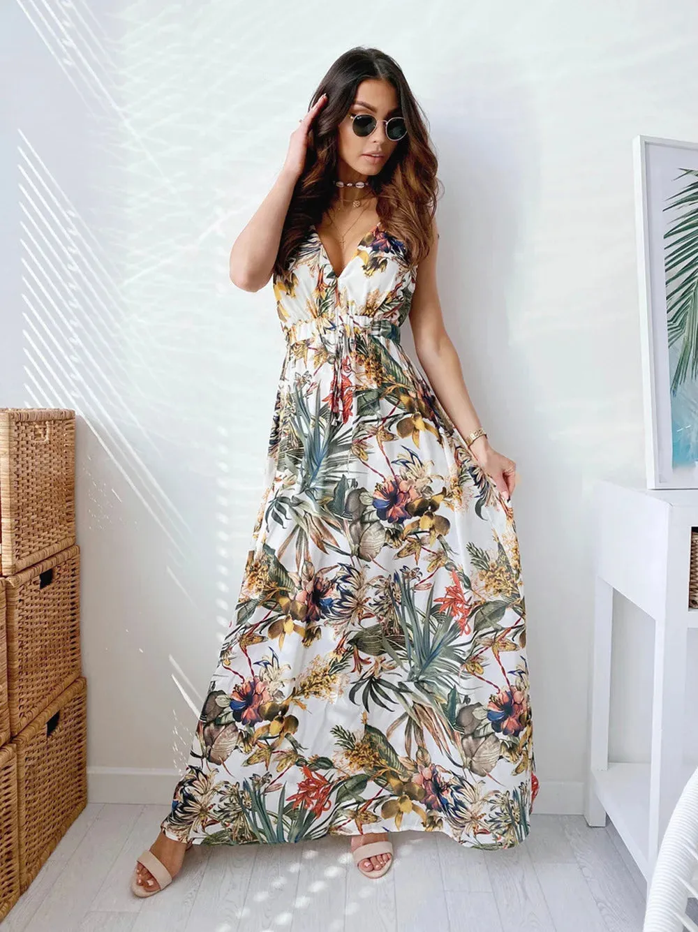 FashionSierra - 2024 Elegant Summer Holiday Deep V-Neck Boho Dress