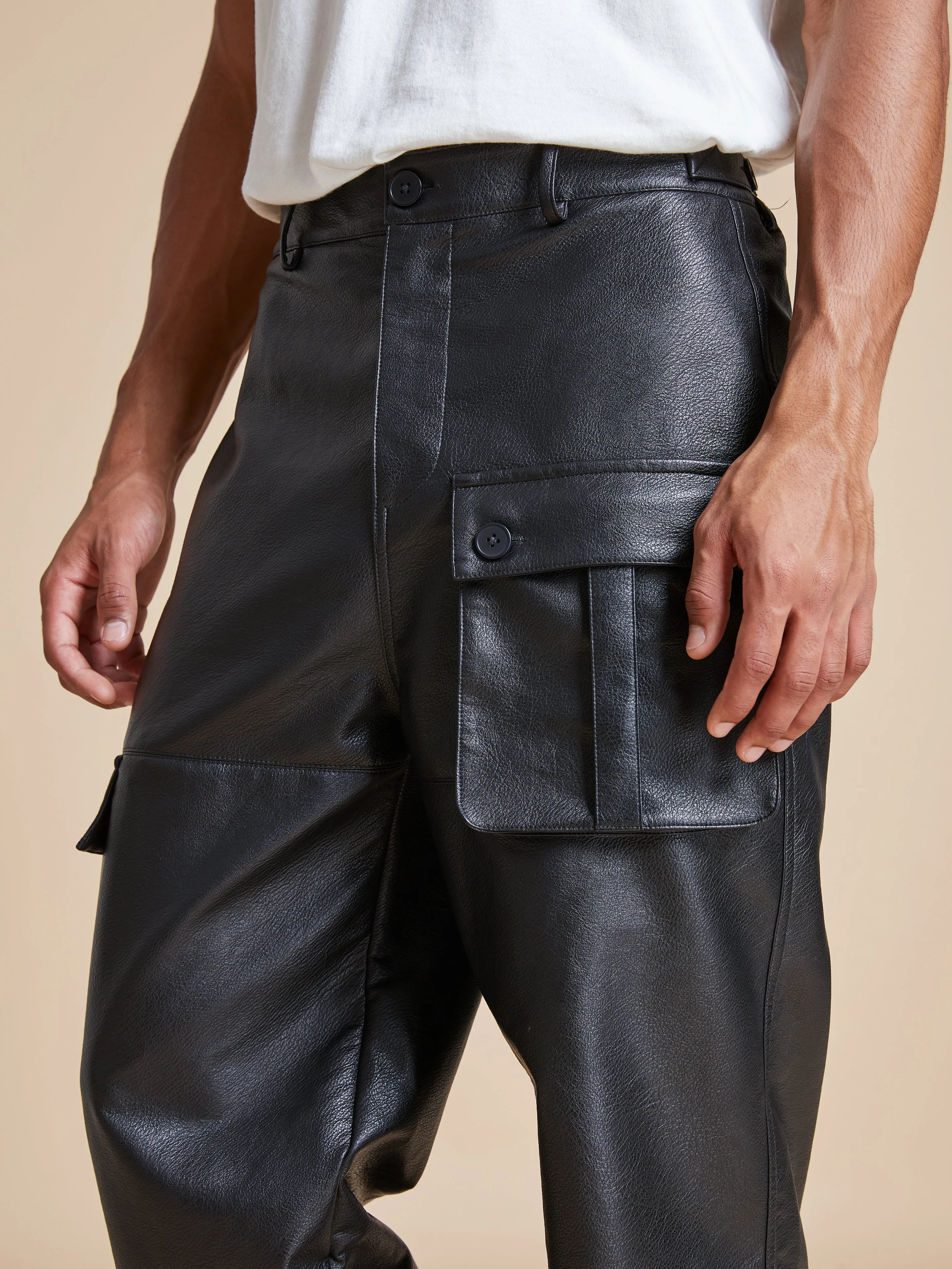 Faux Leather Cargo Pants