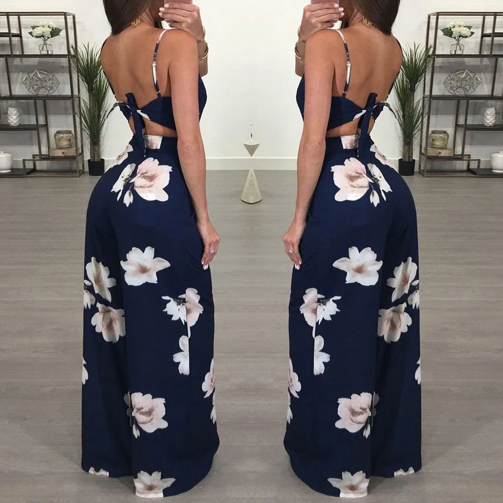 Floral Print Wide Leg Bodycon Jumpsuit