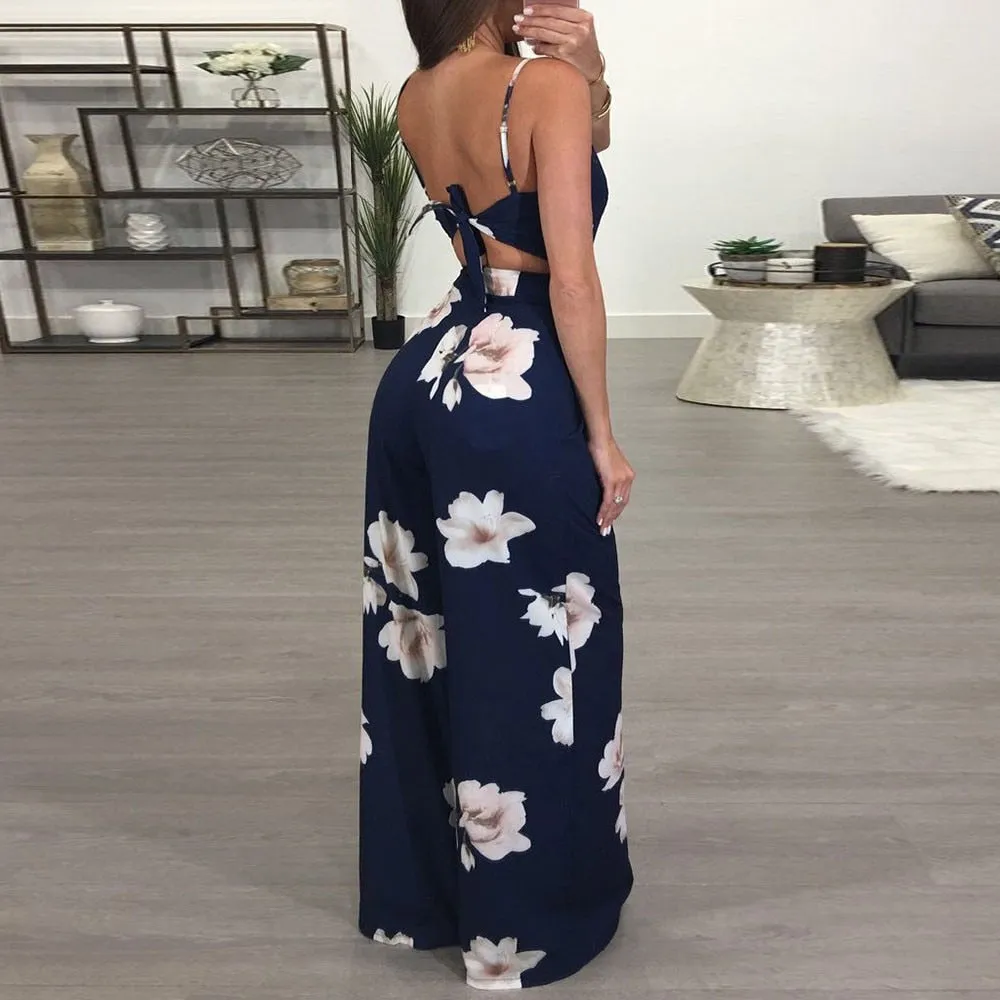 Floral Print Wide Leg Bodycon Jumpsuit