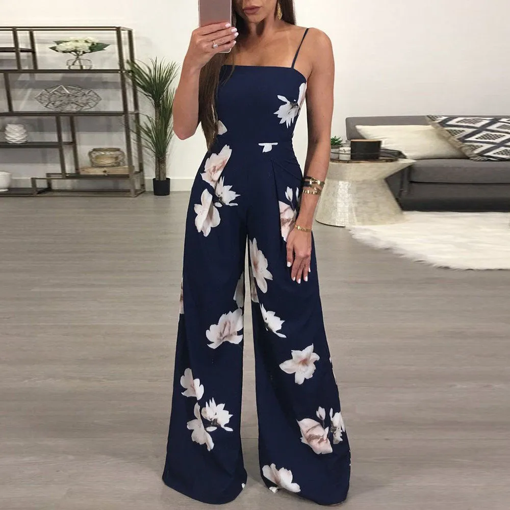 Floral Print Wide Leg Bodycon Jumpsuit