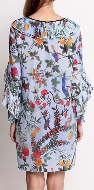 Floral-Printed Ruffle Silk-Blend Shift Dress *Limited Stock*