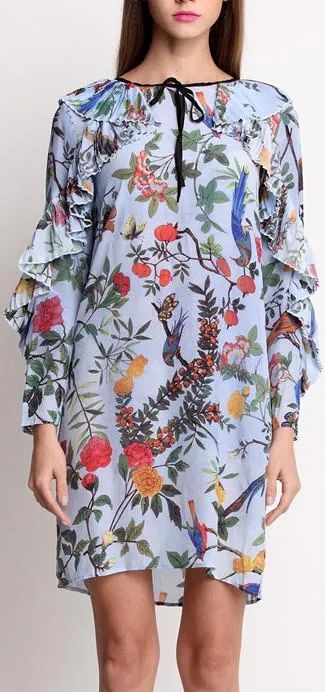 Floral-Printed Ruffle Silk-Blend Shift Dress *Limited Stock*