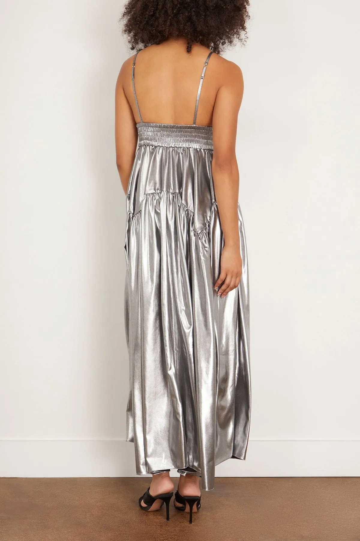 Gathered Peplum Camisole Dress in Silver