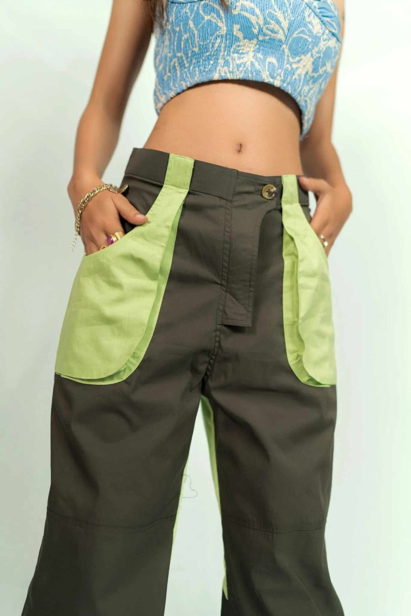 Green Cargo Pants With Patch Pockets